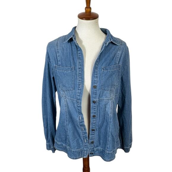 Boston Proper Stretch Denim Blue Button Down Shacket Size 14 - Picture 1 of 7